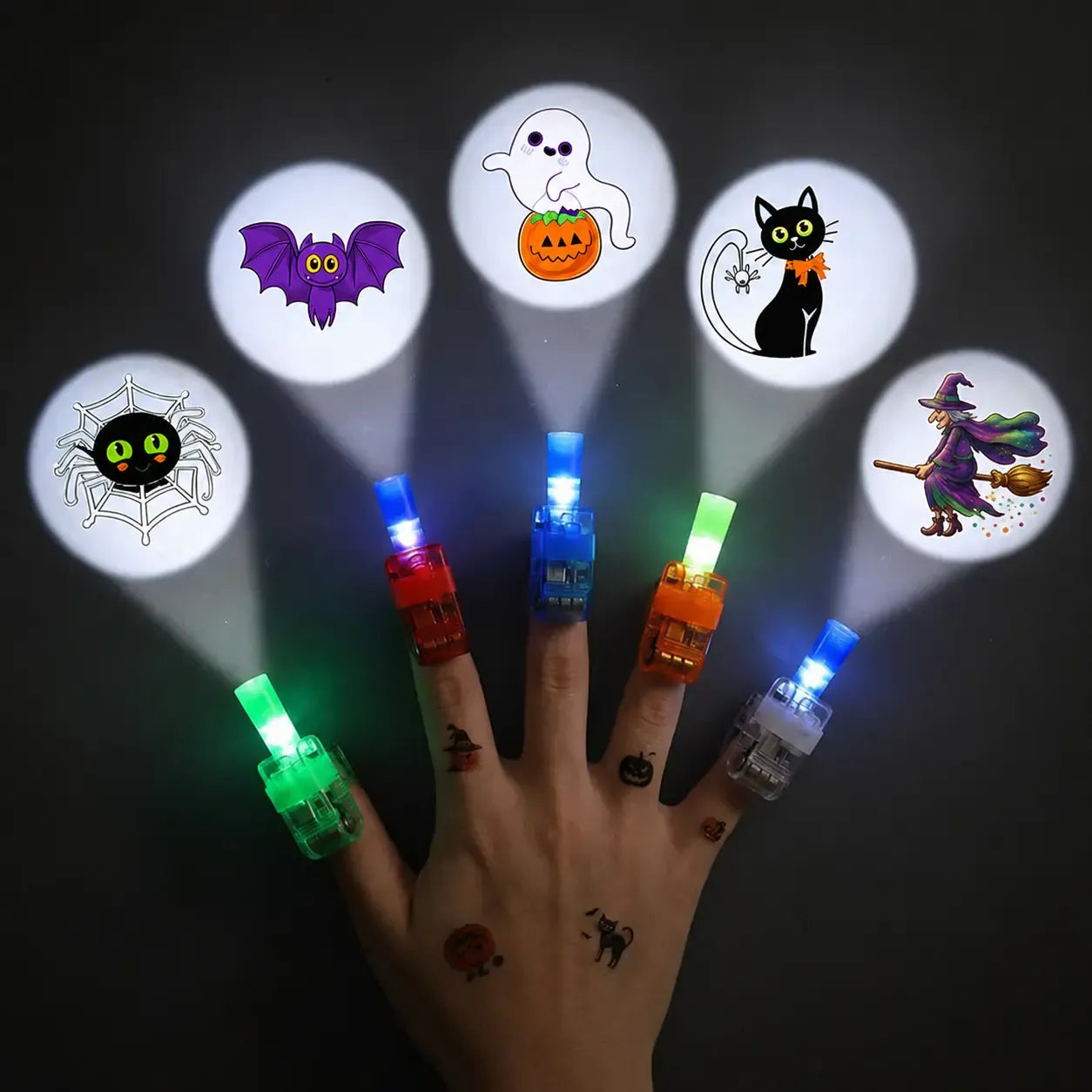 Halloween Finger Projector Rings, LED Light-Up Finger Toys, Random Pattern Assortment, Spooky Projection Party Favors for Kids, Trick-or-Treat Goodie Bag Fillers & Halloween Party Supplies