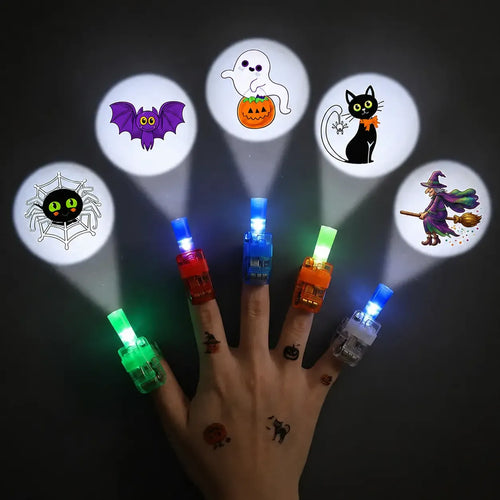 Halloween Finger Projector Rings, LED Light-Up Finger Toys, Random Pattern Assortment, Spooky Projection Party Favors for Kids, Trick-or-Treat Goodie Bag Fillers & Halloween Party Supplies