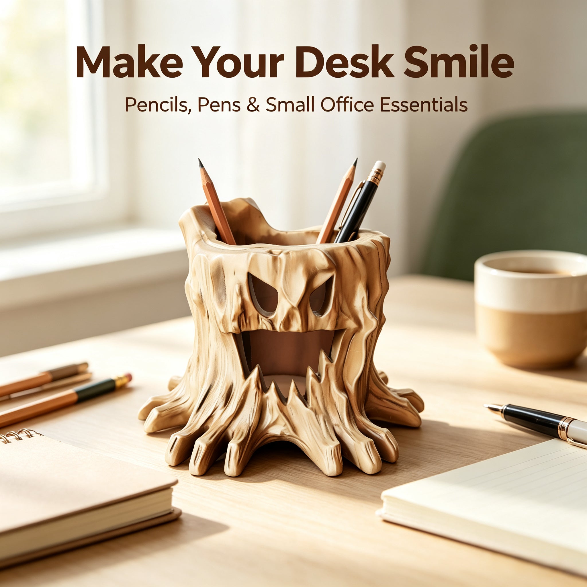 Monster Tree Stump 3D Printed Pen Holder | Cool Desk Decor & Stationery Organizer