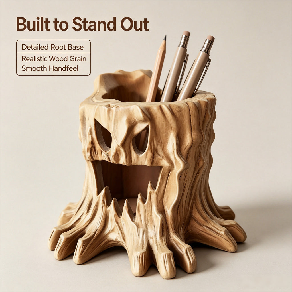 Monster Tree Stump 3D Printed Pen Holder | Cool Desk Decor & Stationery Organizer